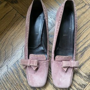 Prada Lilac Suede Stitched Bow Kitten Heels Sz 40